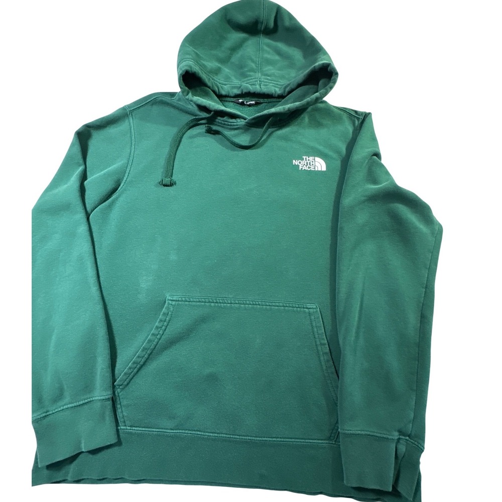 The North Face Mens Green Box Logo Never Stop Exploring Hoodie Large Distressed